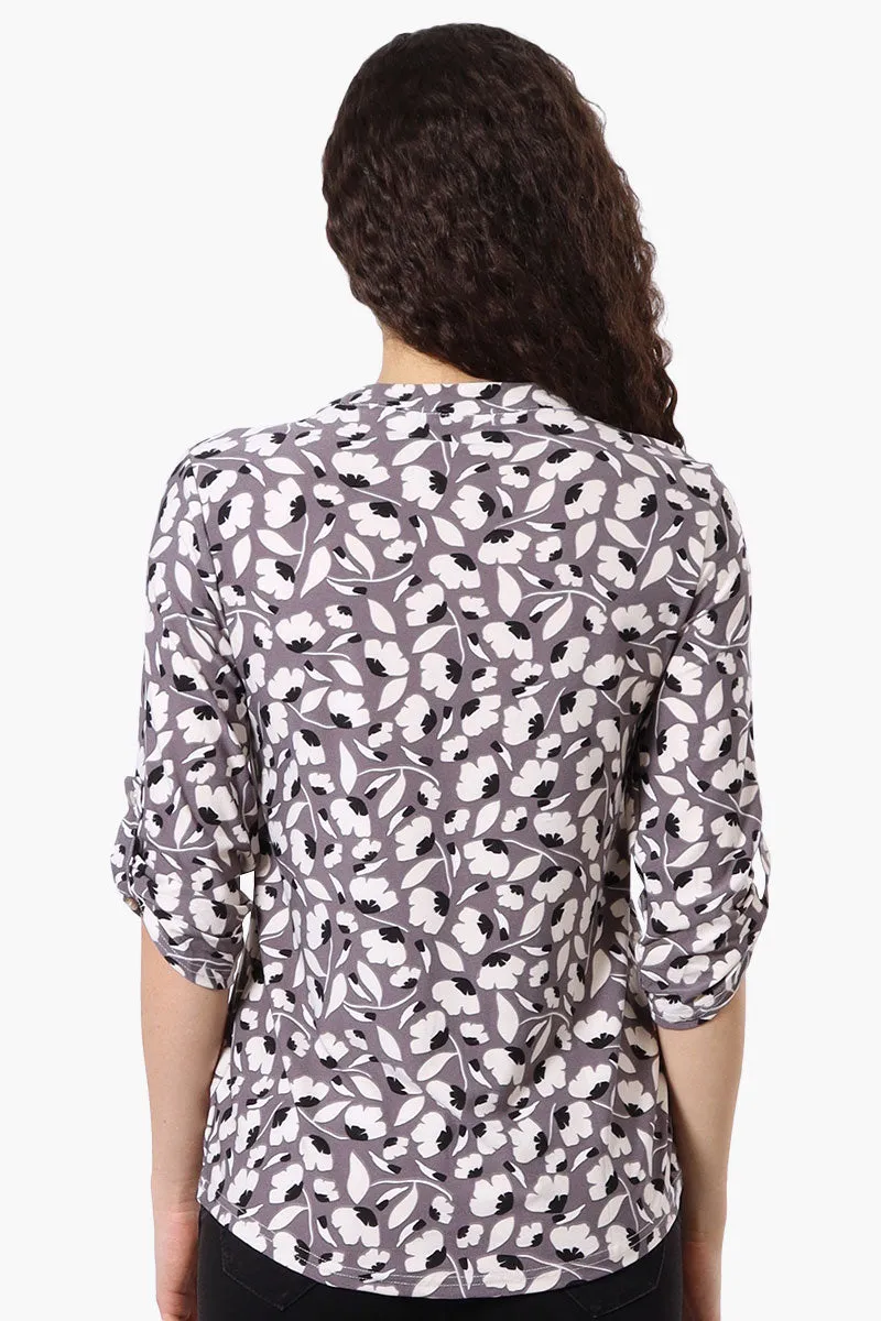 Beechers Brook Floral Half Zip Roll Up Sleeve Shirt - Purple sold by Fairweather product image thumbnail 3