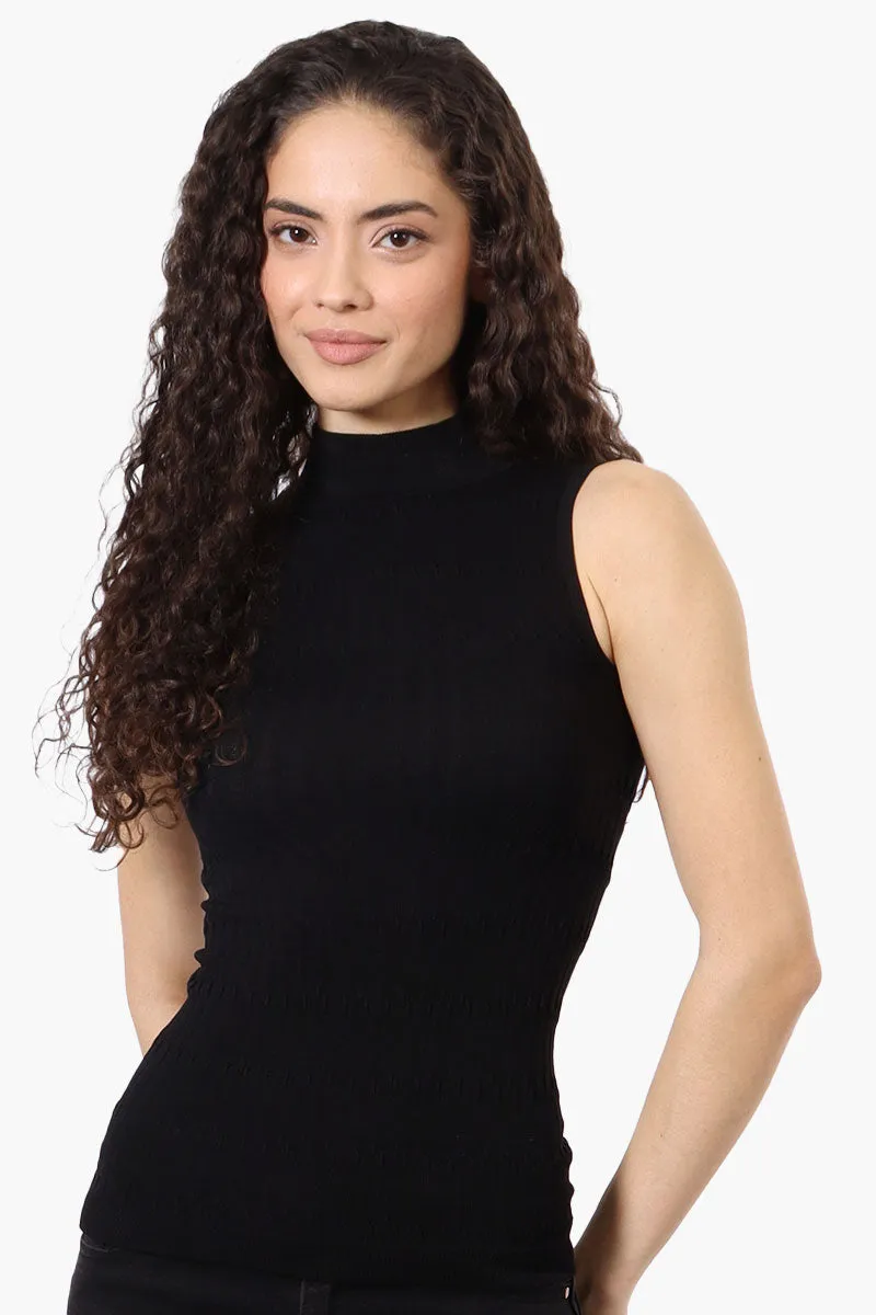 Magazine Ribbed Sleeveless Mock Neck Tank Top - Black sold by Fairweather
