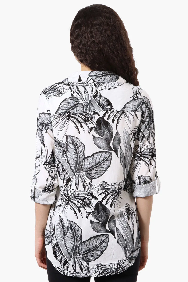 Beechers Brook Leaf Pattern Roll Up Sleeve Blouse - White sold by Fairweather product image thumbnail 3