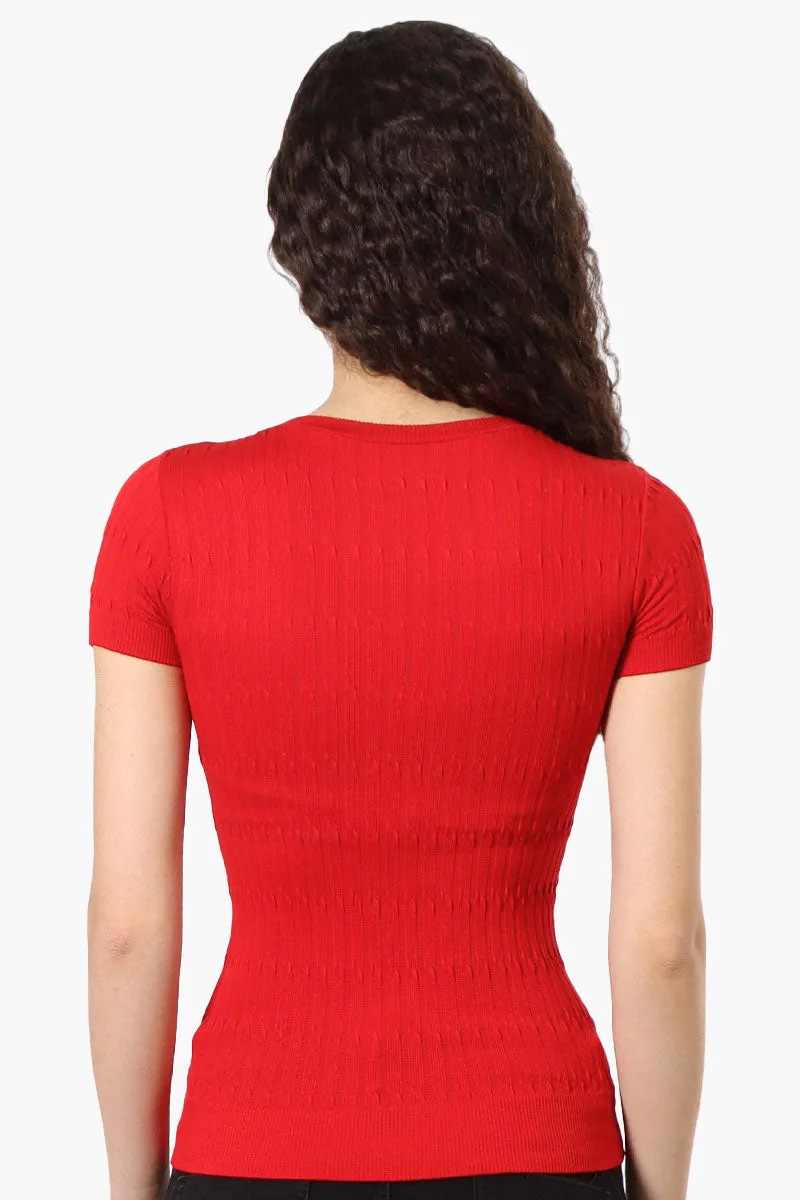 Magazine Ribbed Crew Neck Tee - Red sold by Fairweather product image thumbnail 3
