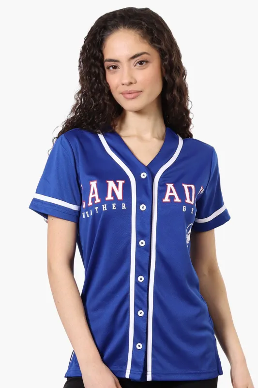 Canada Weather Gear Chest Logo Baseball Tee - Blue sold by Fairweather