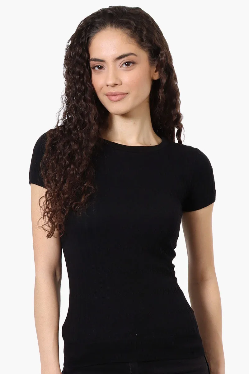 Magazine Ribbed Crew Neck Tee - Black sold by Fairweather