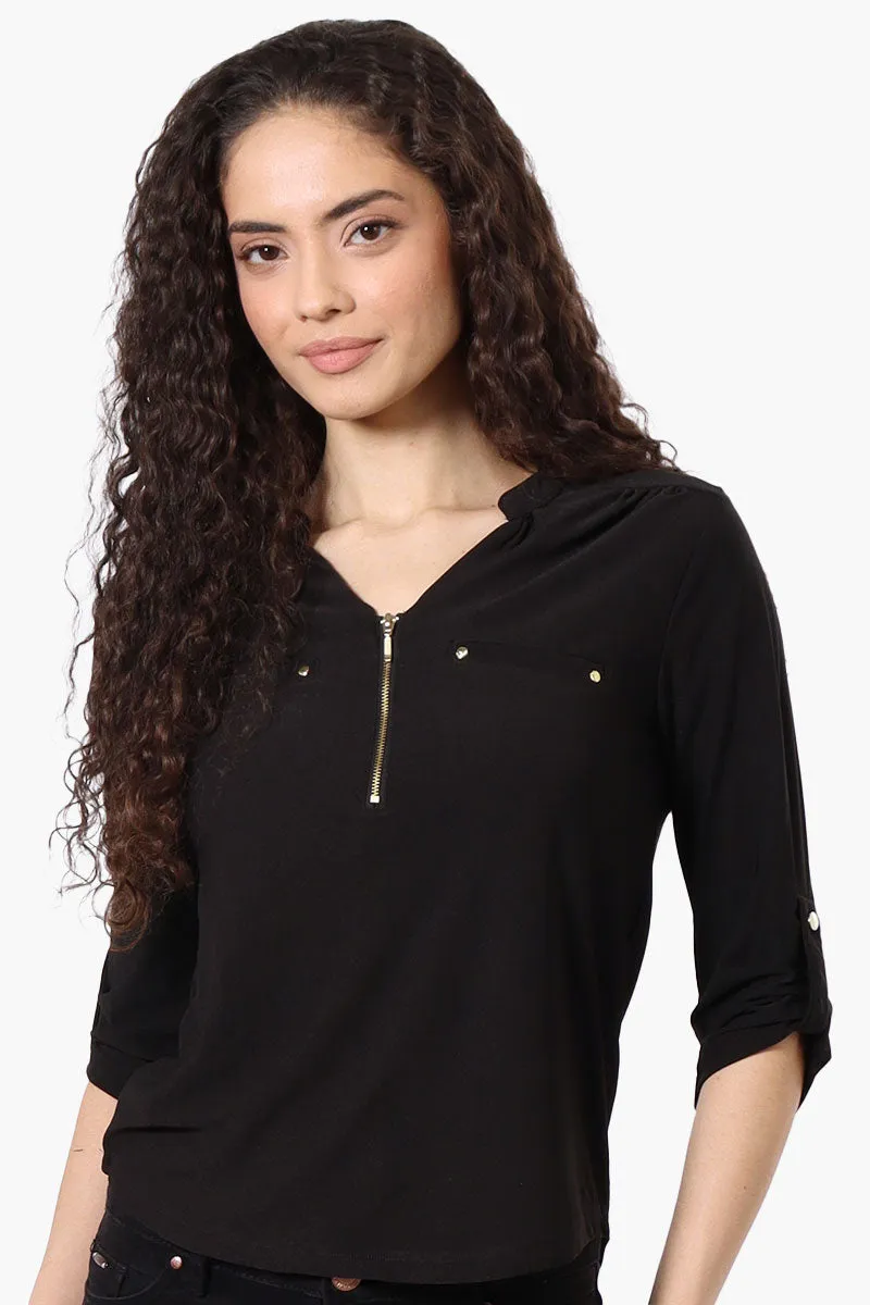 Beechers Brook Solid 1/4 Zip Roll Up Sleeve Shirt - Black sold by Fairweather