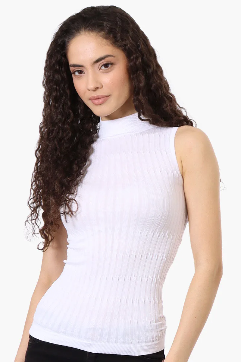 Magazine Ribbed Sleeveless Mock Neck Tank Top - White sold by Fairweather