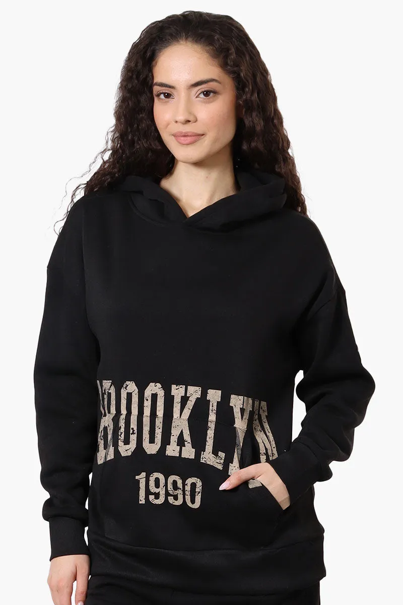 Fahrenheit Oversized Brooklyn Print Hoodie - Black sold by Fairweather