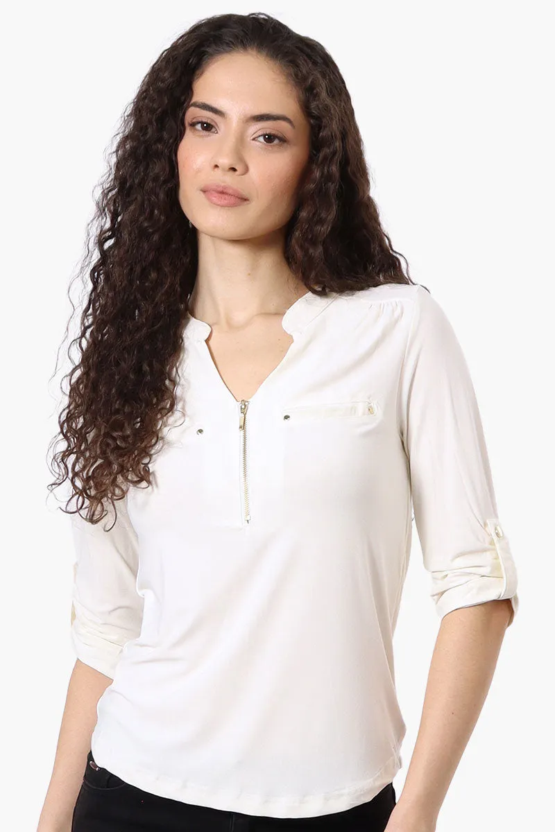 Beechers Brook Solid 1/4 Zip Roll Up Sleeve Shirt - White sold by Fairweather