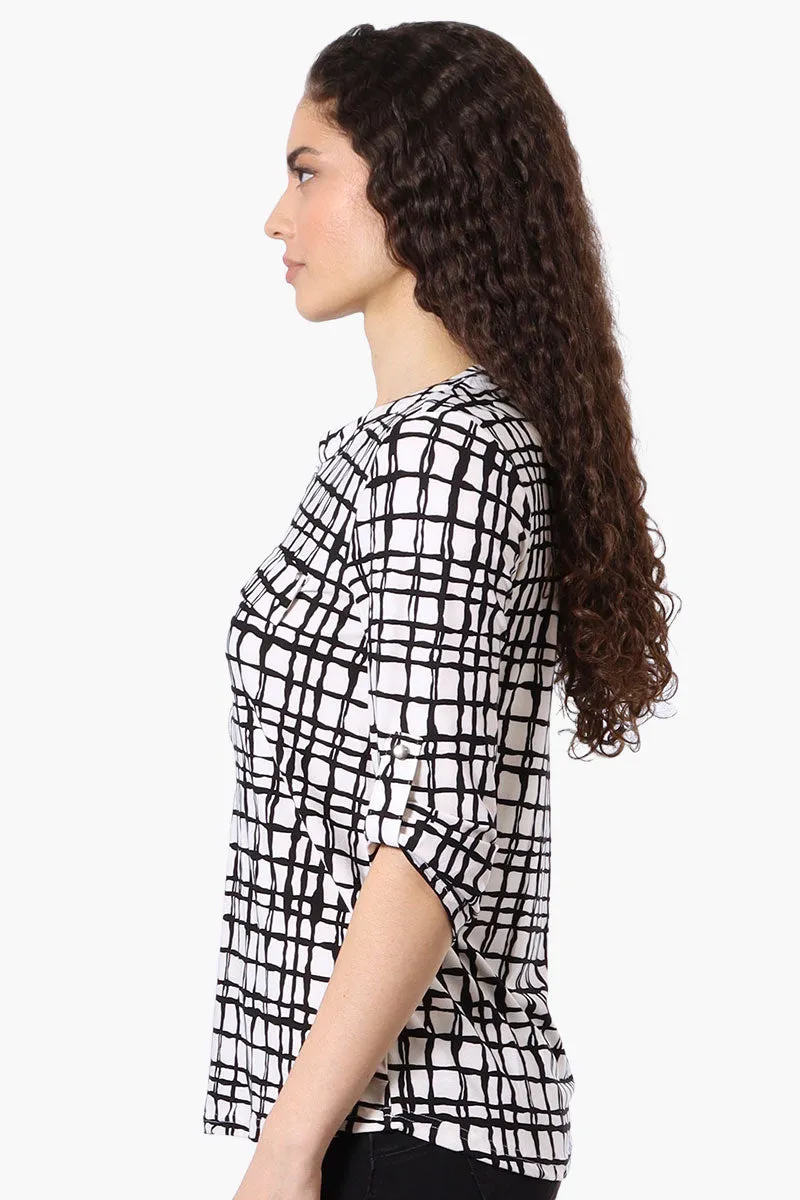 Beechers Brook Patterned Half Zip Roll Up Sleeve Shirt - White sold by Fairweather product image thumbnail 2