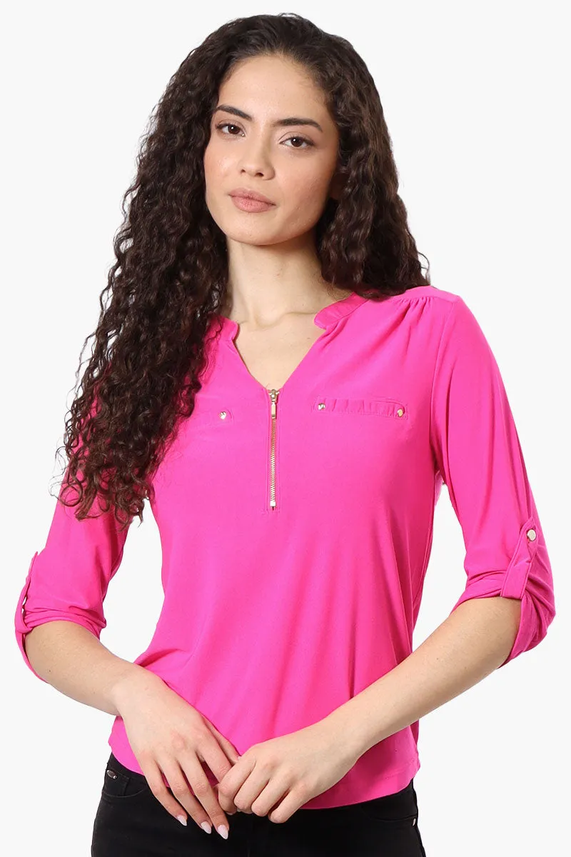 Beechers Brook Solid 1/4 Zip Roll Up Sleeve Shirt - Pink sold by Fairweather