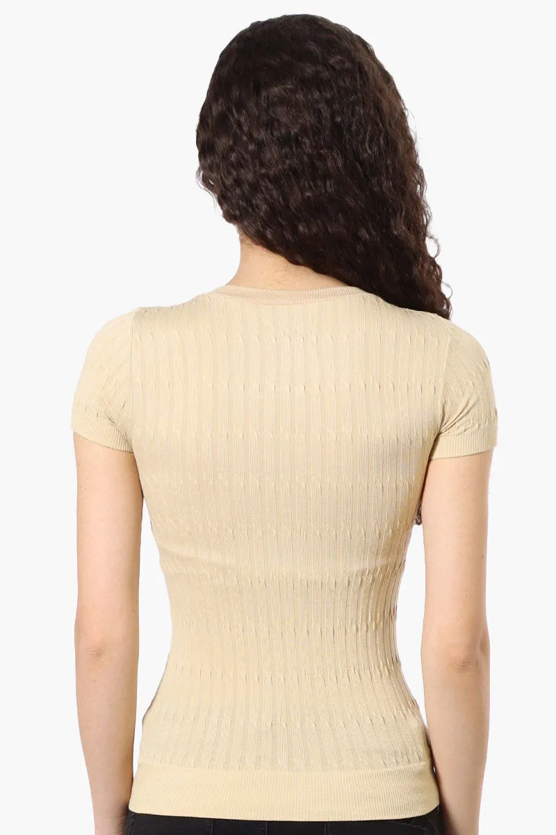 Magazine Ribbed Crew Neck Tee - Beige sold by Fairweather product image thumbnail 3