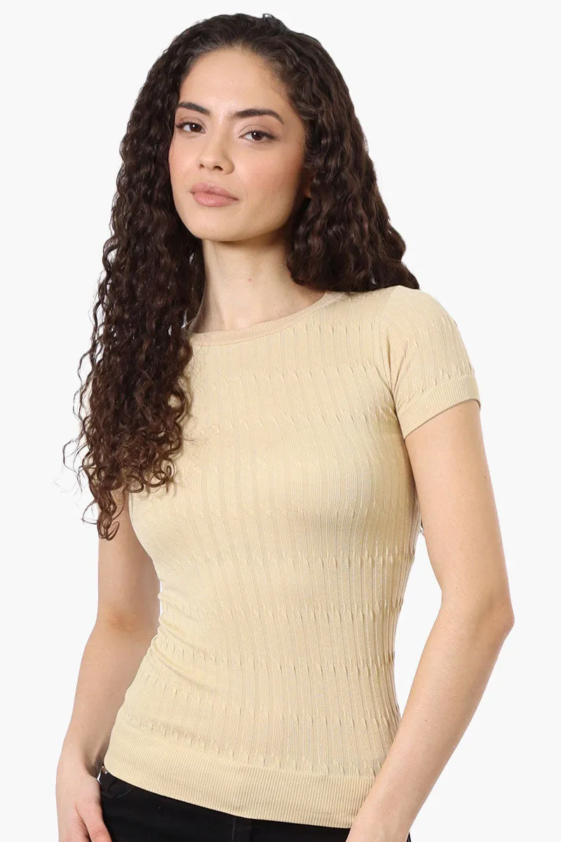 Magazine Ribbed Crew Neck Tee - Beige sold by Fairweather