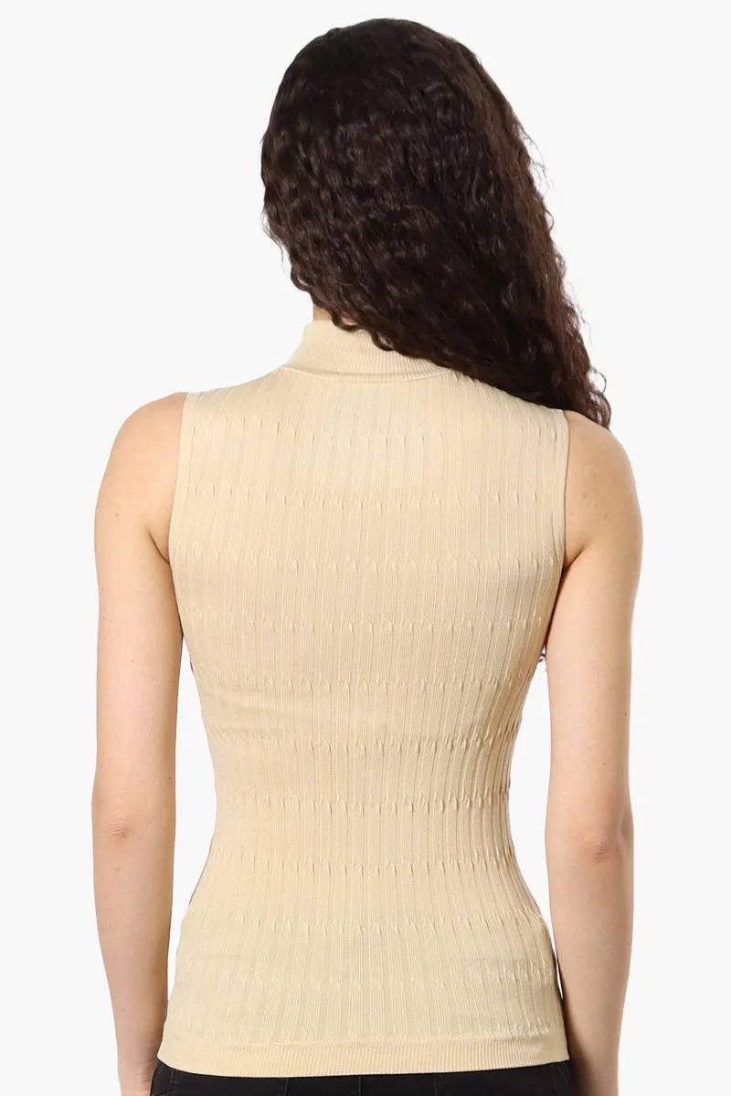 Magazine Ribbed Sleeveless Mock Neck Tank Top - Beige sold by Fairweather product image thumbnail 3