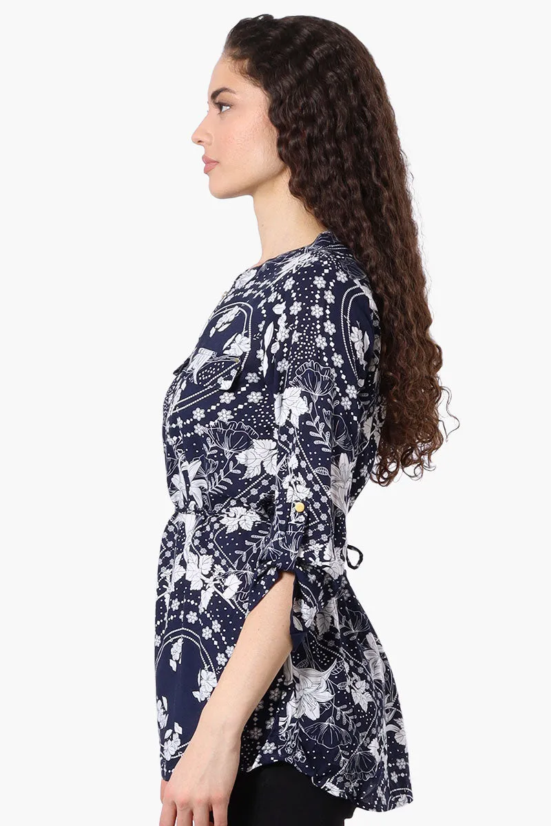 Beechers Brook Floral Half Zip Tie Waist Blouse - Navy sold by Fairweather product image thumbnail 2