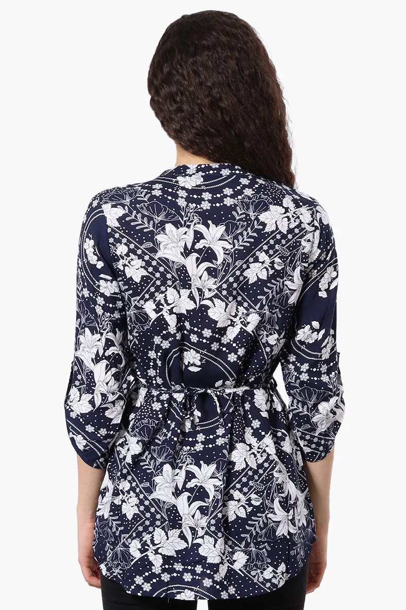 Beechers Brook Floral Half Zip Tie Waist Blouse - Navy sold by Fairweather product image thumbnail 3
