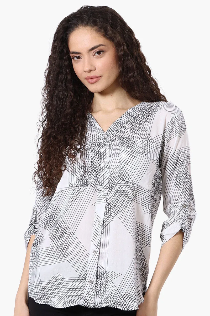 Beechers Brook Patterned Roll Up Sleeve Blouse - White sold by Fairweather