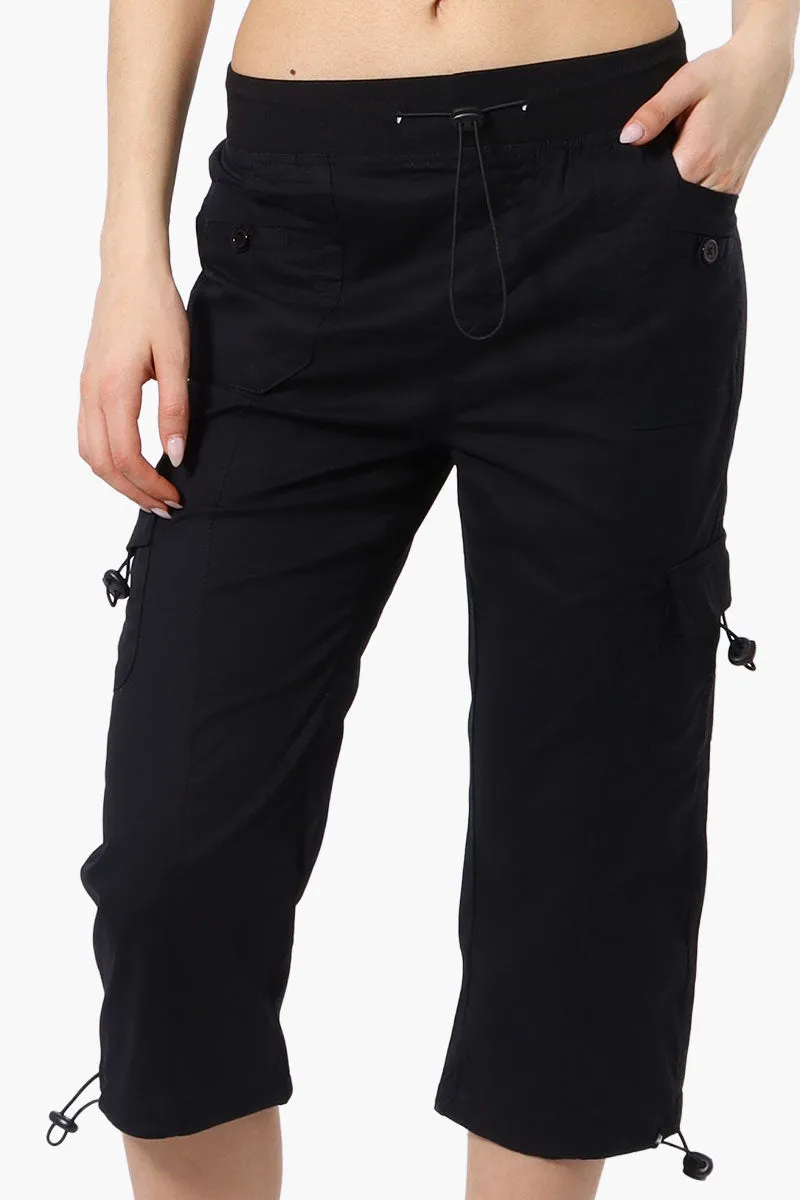 Canada Weather Gear Bungee Waist Cargo Capris - Black sold by Fairweather