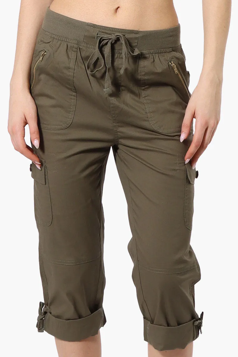 Canada Weather Gear Tie Waist Cargo Capris - Olive sold by Fairweather