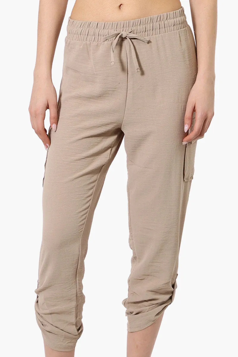 Urbanology Tie Waist Cargo Pocket Pants - Cream sold by Fairweather