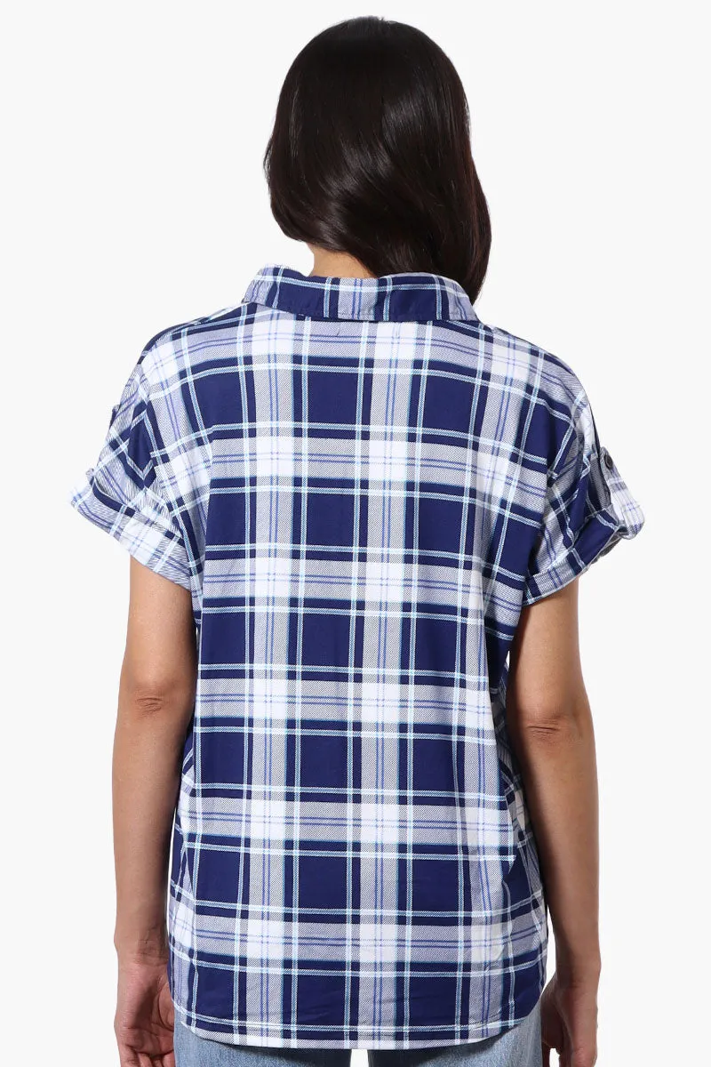 Urbanology Plaid Button Down Short Sleeve Shirt - Navy sold by Fairweather product image thumbnail 3