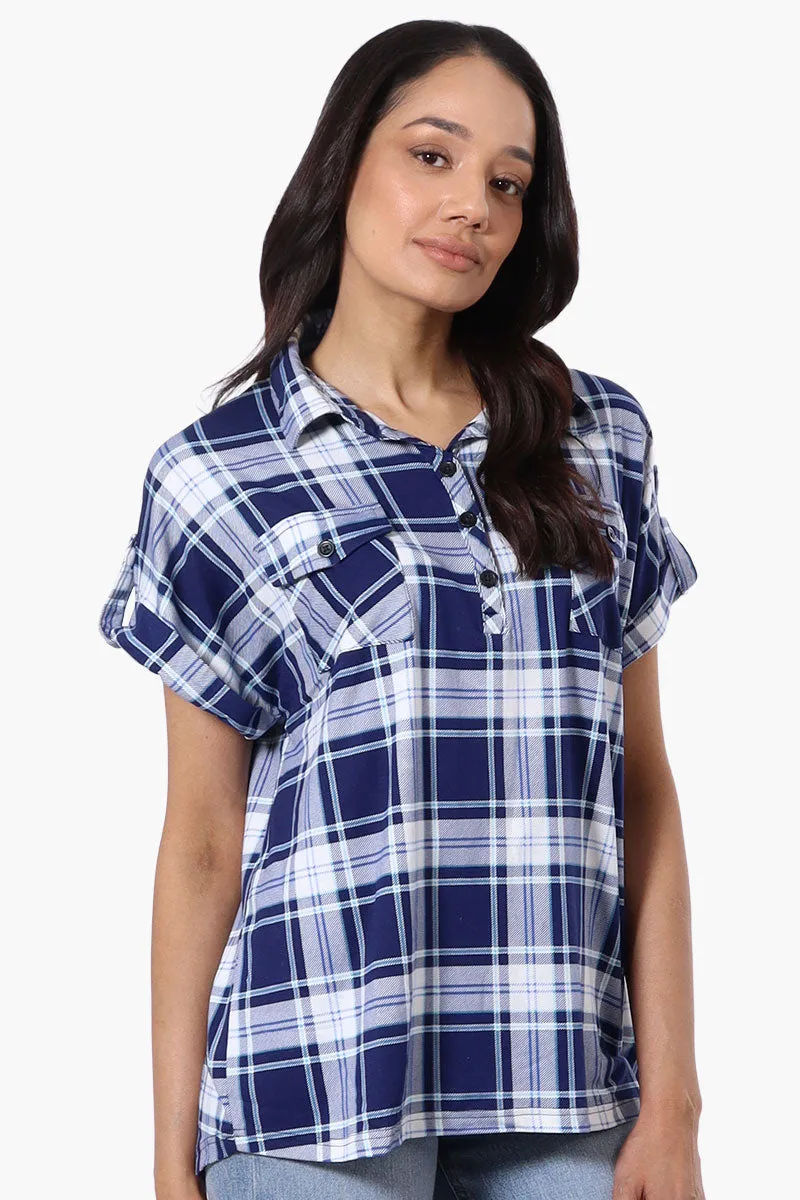 Urbanology Plaid Button Down Short Sleeve Shirt - Navy sold by Fairweather