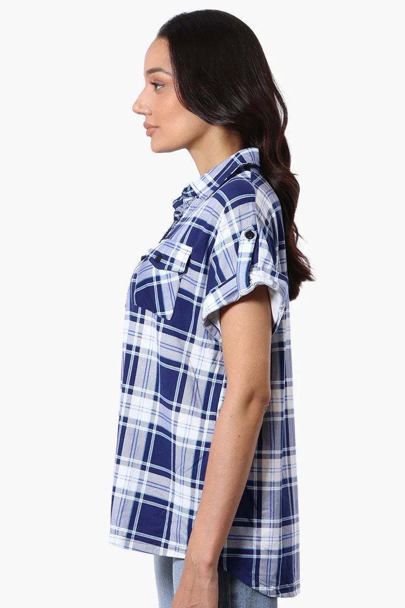 Urbanology Plaid Button Down Short Sleeve Shirt - Navy sold by Fairweather product image thumbnail 2