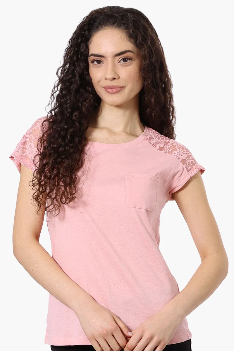 Majora Floral Lace Cap Sleeve Tee - Pink sold by Fairweather