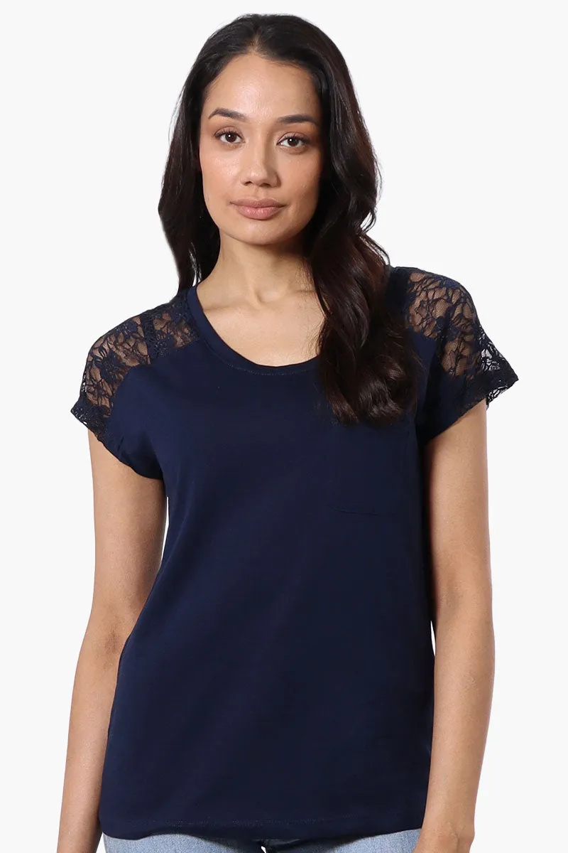 Majora Floral Lace Cap Sleeve Tee - Navy sold by Fairweather