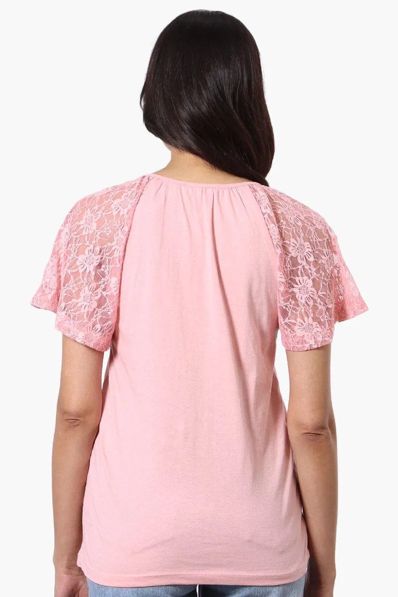 Majora Lace Cap Sleeve V-Neck Tee - Pink sold by Fairweather product image thumbnail 3