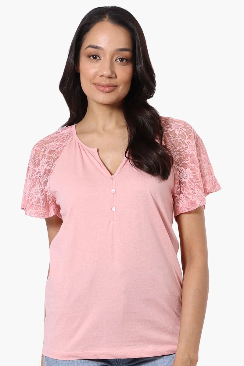 Majora Lace Cap Sleeve V-Neck Tee - Pink sold by Fairweather