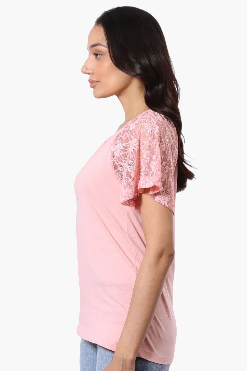Majora Lace Cap Sleeve V-Neck Tee - Pink sold by Fairweather product image thumbnail 2