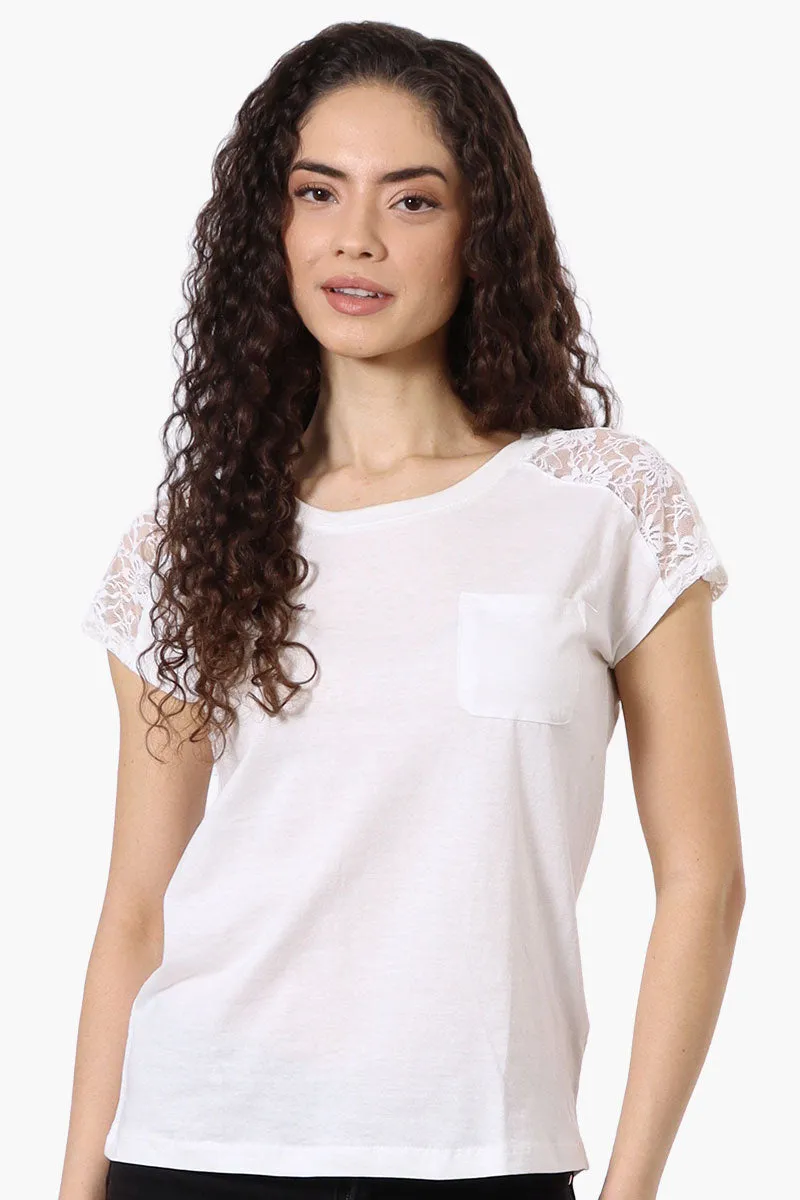 Majora Floral Lace Cap Sleeve Tee - White sold by Fairweather