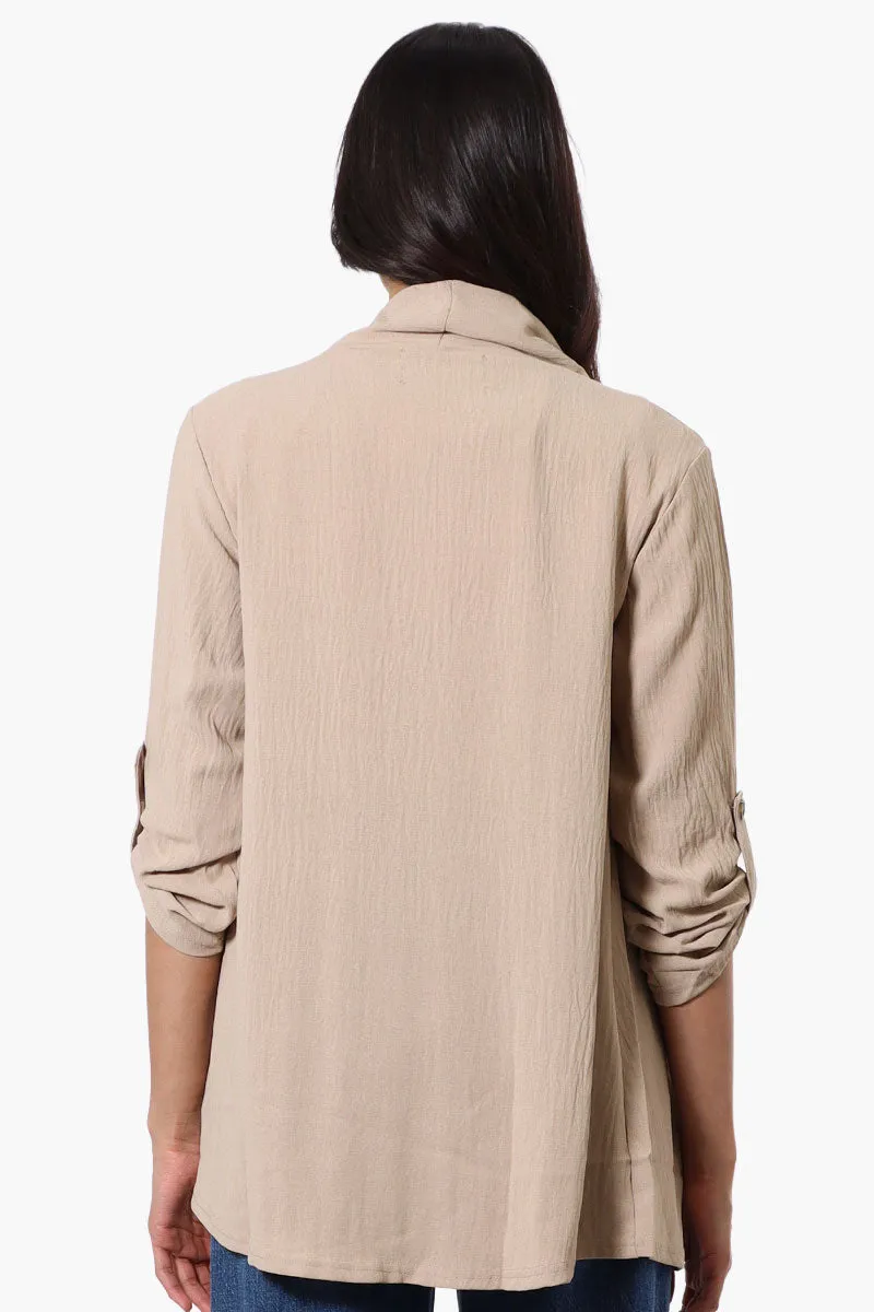 Urbanology Roll Up Sleeve Open Wrap Cardigan - Beige sold by Fairweather product image thumbnail 3