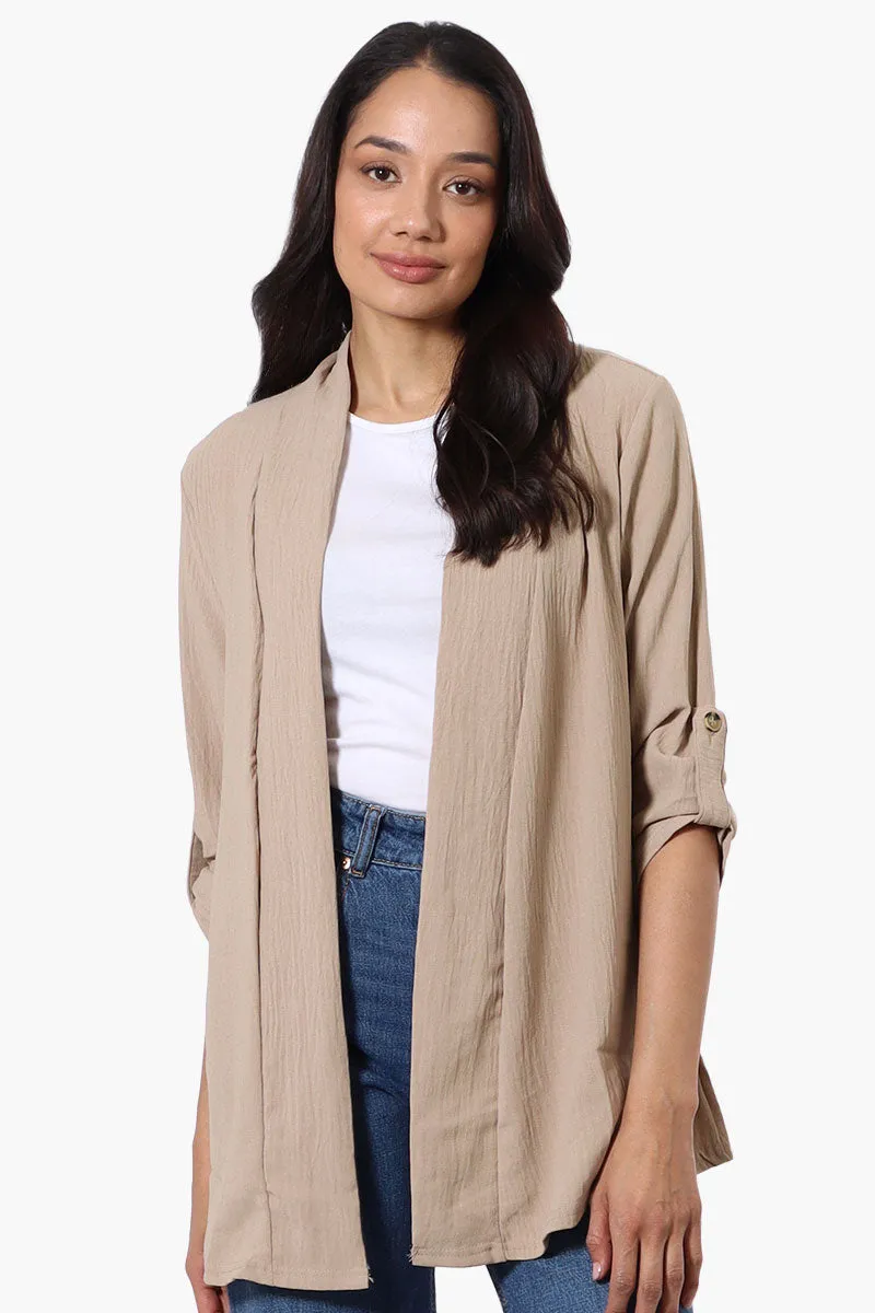 Urbanology Roll Up Sleeve Open Wrap Cardigan - Beige sold by Fairweather