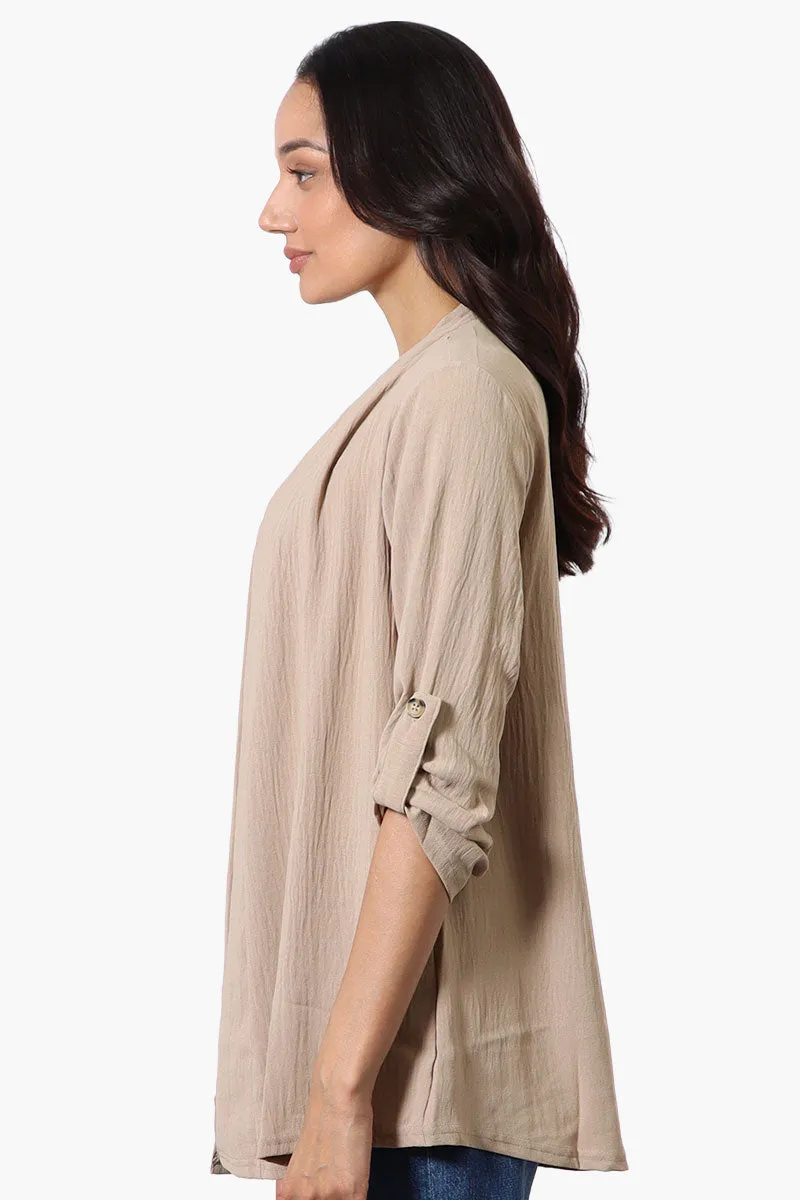 Urbanology Roll Up Sleeve Open Wrap Cardigan - Beige sold by Fairweather product image thumbnail 2