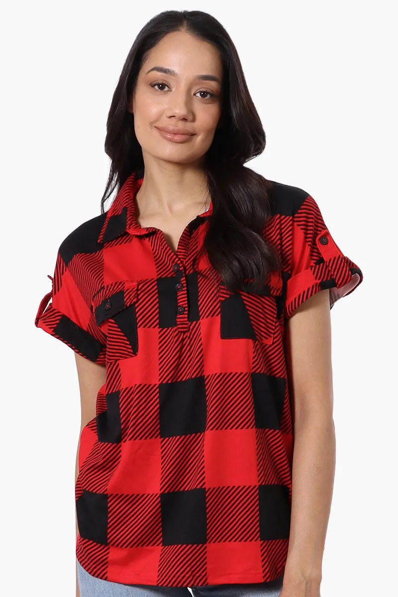 Urbanology Plaid Button Down Short Sleeve Shirt - Red sold by Fairweather