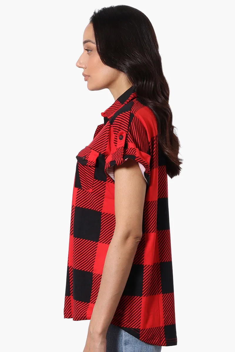 Urbanology Plaid Button Down Short Sleeve Shirt - Red sold by Fairweather product image thumbnail 2