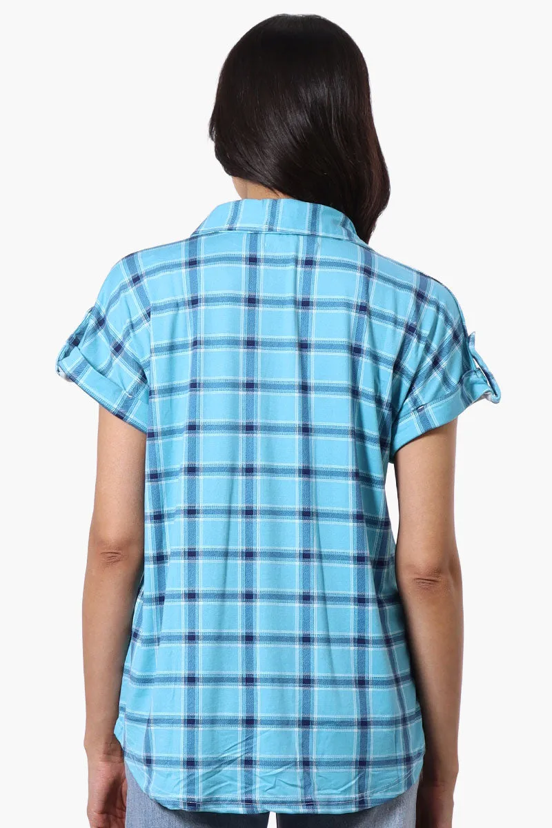 Urbanology Plaid Button Down Short Sleeve Shirt - Blue sold by Fairweather product image thumbnail 3