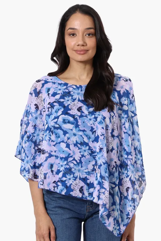 Limite Floral Cold Shoulder Poncho Blouse - Blue sold by Fairweather