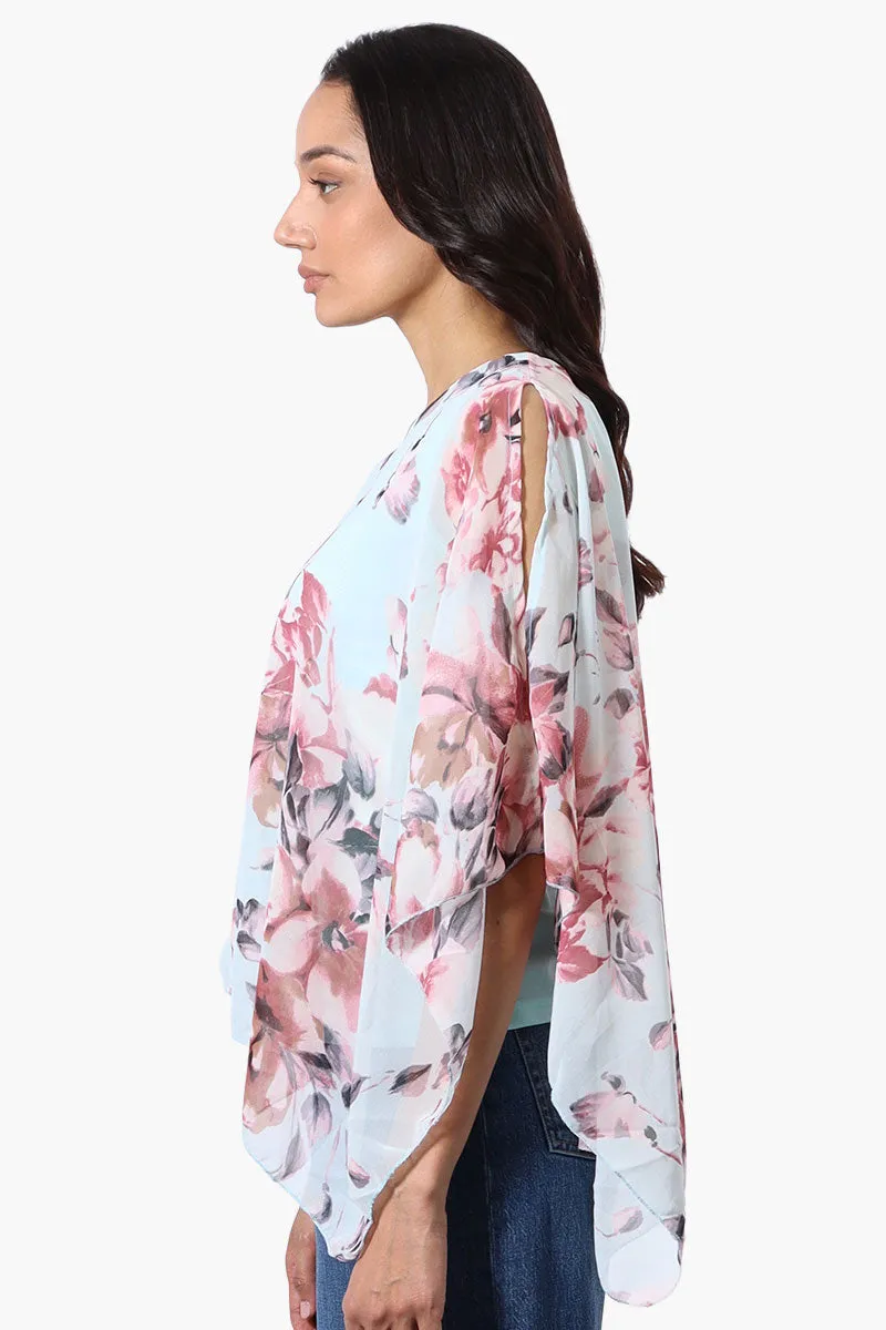 Limite Floral Cold Shoulder Poncho Blouse - Aqua sold by Fairweather product image thumbnail 2