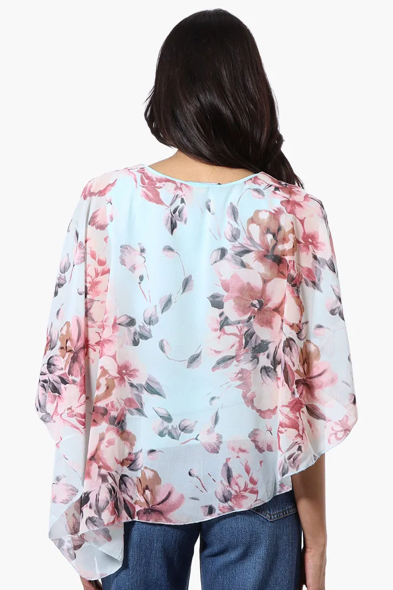 Limite Floral Cold Shoulder Poncho Blouse - Aqua sold by Fairweather product image thumbnail 3