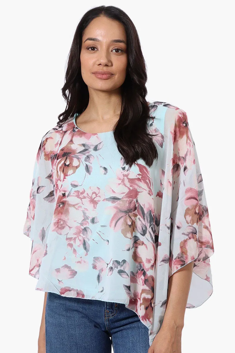 Limite Floral Cold Shoulder Poncho Blouse - Aqua sold by Fairweather
