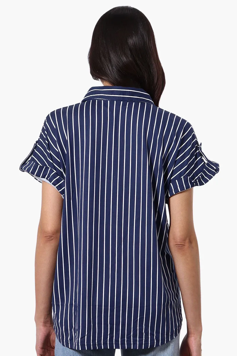 Urbanology Striped Button Down Short Sleeve Shirt - Navy sold by Fairweather product image thumbnail 3