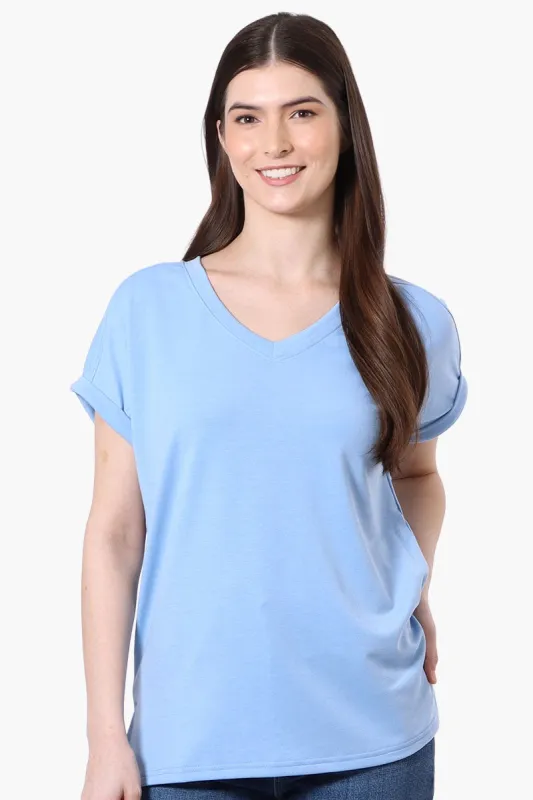 Runaway Bay Sport Cuffed Sleeve V-Neck Tee - Blue sold by Fairweather