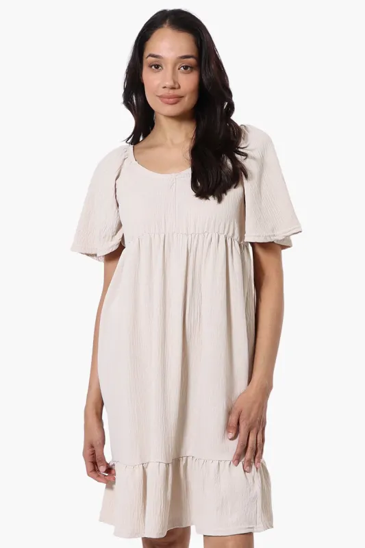 Urbanology Short Sleeve Smock Back Day Dress - Cream sold by Fairweather