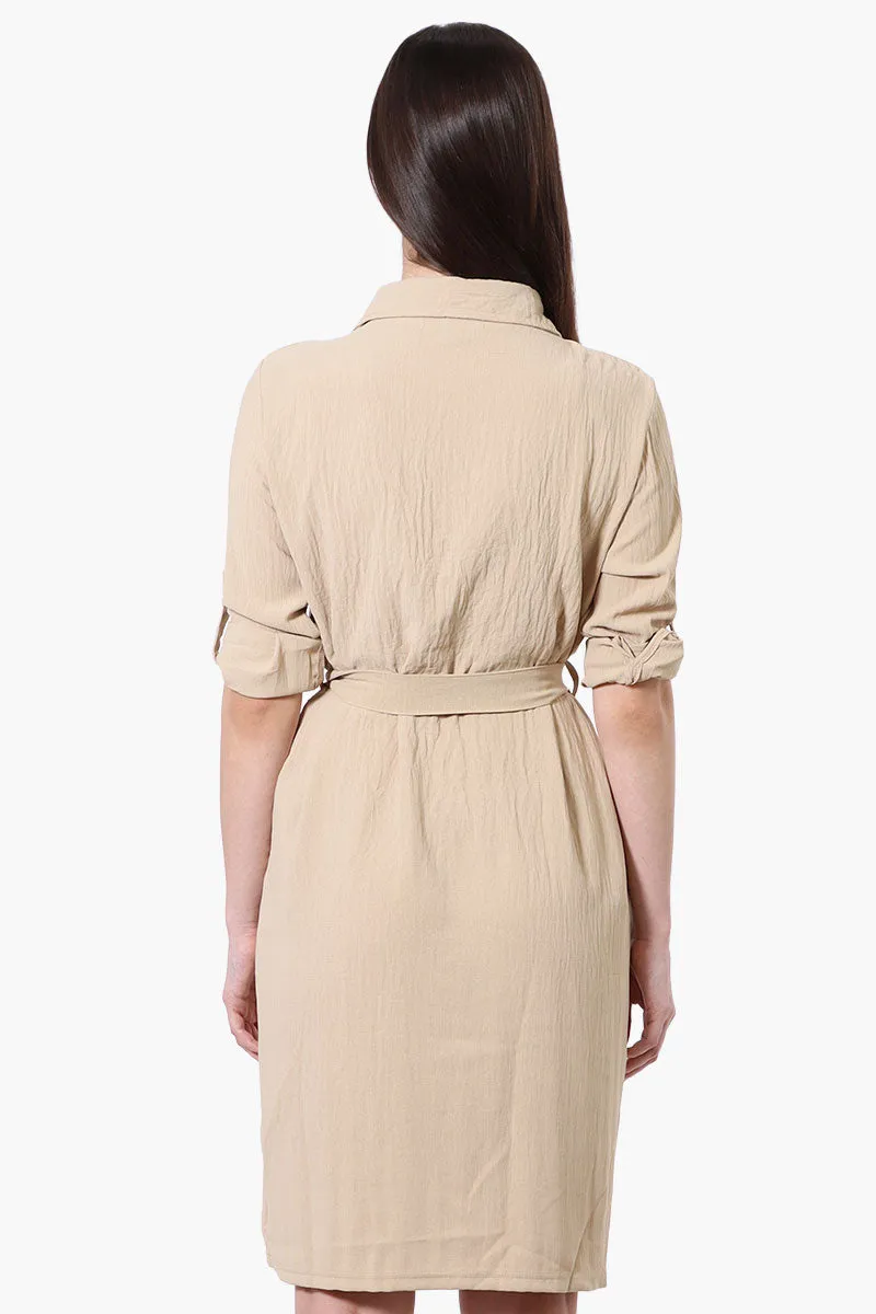 Stylexchange Vintage Belted Roll Up Sleeve Day Dress - Beige sold by Fairweather product image thumbnail 3