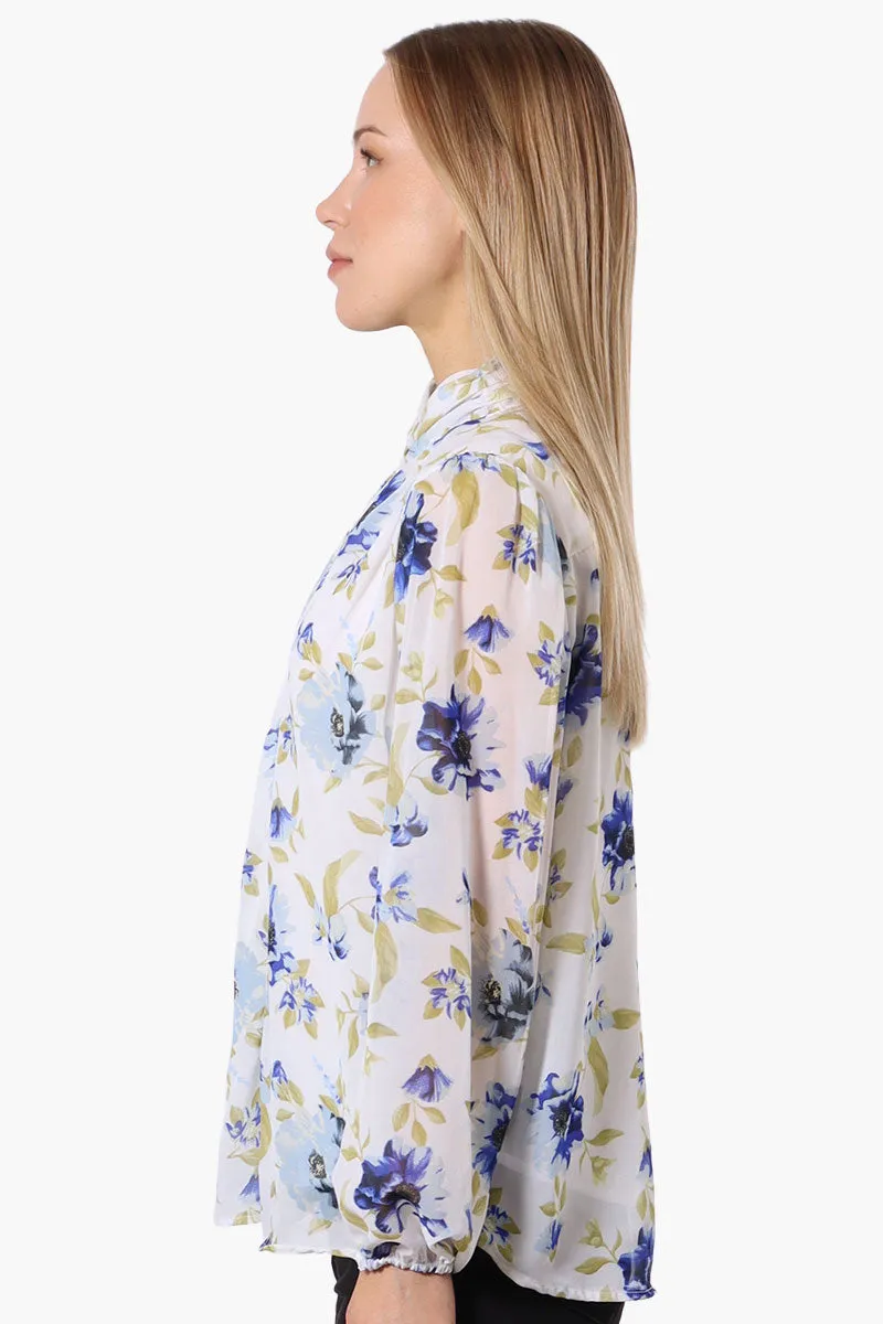 Limite Floral Mock Neck Sheer Blouse - White sold by Fairweather product image thumbnail 2