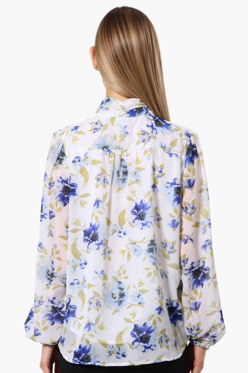 Limite Floral Mock Neck Sheer Blouse - White sold by Fairweather product image thumbnail 3