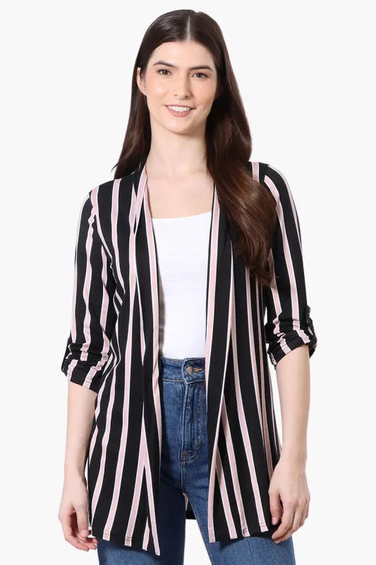 Majora Striped Roll Up Sleeve Wrap Cardigan - Black sold by Fairweather