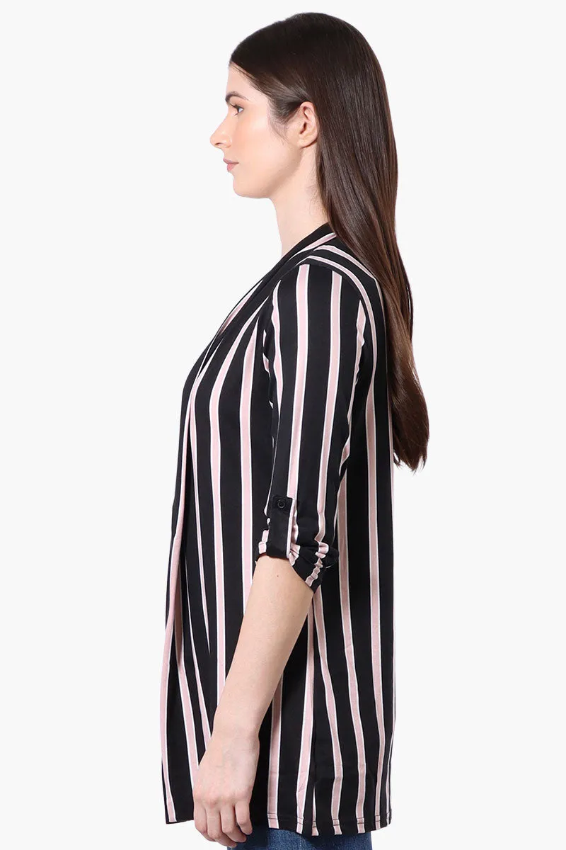 Majora Striped Roll Up Sleeve Wrap Cardigan - Black sold by Fairweather product image thumbnail 2