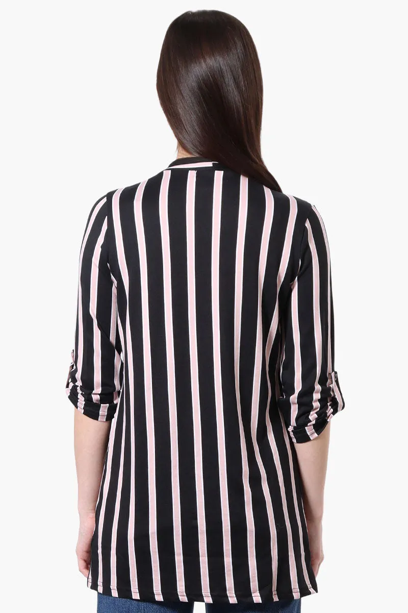 Majora Striped Roll Up Sleeve Wrap Cardigan - Black sold by Fairweather product image thumbnail 3