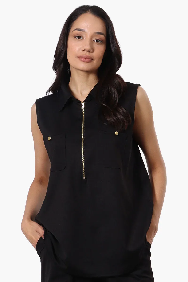 Costa Blanca Half Zip Sleeveless Blouse - Black sold by Fairweather